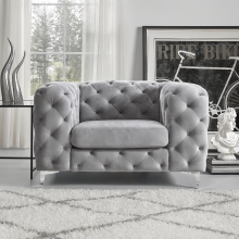 (Silver, Fabric Swatch) Monaco 5 Seater Corner Sofa Plush Velvet Chesterfield Sofa Set Elegant Lounge Suite