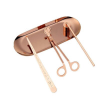(Straight shield, Rose gold) Wick Trimmer Snuffer Candle Differ Tray Scissors Candle Care Kit Luxury Scented Candles Accessory