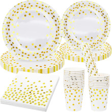 Juego de Vajilla para Mesa, Set de 80 Piezas para Celebraciones Blanco y Dorado — vajilla desechable elegante