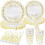 Service de table Ensemble de 80 pièces Pour réceptions Blanc Or — vaisselle jetable mariage, kit anniversaire complet 1