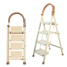 Beige 4-Step Folding Ladder with Tool Holder Lightweight Home Steel Ladder up to 150 kg — folding ladder, steel ladder