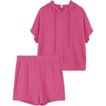 Ensemble de survêtement Femme d’Été Manches Courtes Haut à Capuche Shorts Rose Taille M — tenue sport femme