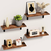Rustic Hanging Wall Shelves for Home Set of 4 Stylish Brown — wall shelves, wooden shelves, shelf set, rustic shelves