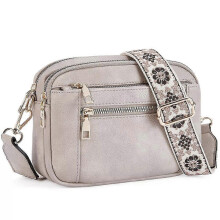 (Grey) Langrents Crossbody Bag, Colorful Straps Crossbody Leather Bags & Purse