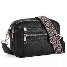 (Black) Langrents Crossbody Bag, Colorful Straps Crossbody Leather Bags & Purse