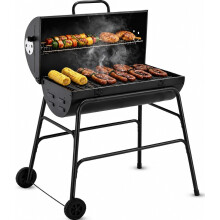 HOMION Charcoal BBQ Grill Oil Drum Portable Camping Barbecue Patio Barrel BBQ on Wheels Black Heavy Duty Charcoal Barbecue & Smoker Grills