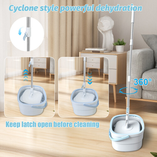 Hands-Free Flat Mop and Bucket with Wringer Set 2