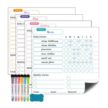 Tableau de CorvéE EffaçAble à Sec pour Enfants - 4 Tableaux de Comportement EffaçAbles à Sec et 6 Marqueurs de Couleur avec Gomme, Tableau de