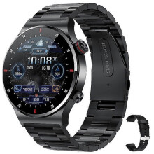 (steel strip silicone, black) Bluetooth Call BT5.0 Smart Watch Men Sports Fitness Tracker IP67 Waterproof Smartwatch