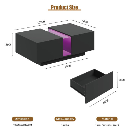 Black Led Coffee Table for Living Room 1