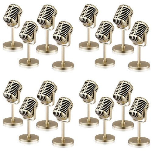 16Pcs Retro Microphone Props Model Vintage Microphone Antique Microphone Toy Microphone Stage Table Decor,Gold