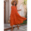 Women Solid Color Casual Midi Dress Orange S 3