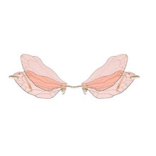 (A03) Butterfly Sunglasses Rimless Dragonfly Wing Sunglasses Women Vintage Clear Ocean Lens Eyewear Men Pink Sun Glasses Shades