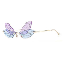 (A06) Butterfly Sunglasses Rimless Dragonfly Wing Sunglasses Women Vintage Clear Ocean Lens Eyewear Men Pink Sun Glasses Shades