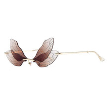 (A05) Butterfly Sunglasses Rimless Dragonfly Wing Sunglasses Women Vintage Clear Ocean Lens Eyewear Men Pink Sun Glasses Shades