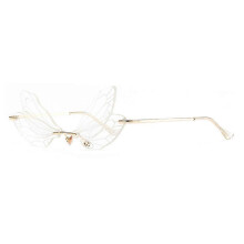 (A04) Butterfly Sunglasses Rimless Dragonfly Wing Sunglasses Women Vintage Clear Ocean Lens Eyewear Men Pink Sun Glasses Shades