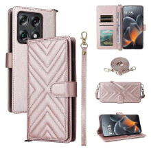 (Pink, Pink) For Motorola Signature 5G Moto X70 Air Pro 5G Leather Case Stand Wallet Phone Cover with Shoulder Wr