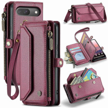 (Wine Red, Wine red) For Google Pixel 10 Pro Google Pixel 10 Leather Case CASEME C36 Zipper 10 Card Slots Phone Cover wit