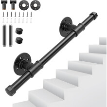 0.5M Stair Handrail Wall Mounted, Industrial Galvanised Iron Non-Slip Banister Rail, Heavy Duty Grab Rail for Elderly, Kids & Disabled Support