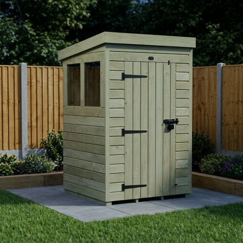 4 x 4 Pent Shed (Single Door, With Windows) 2