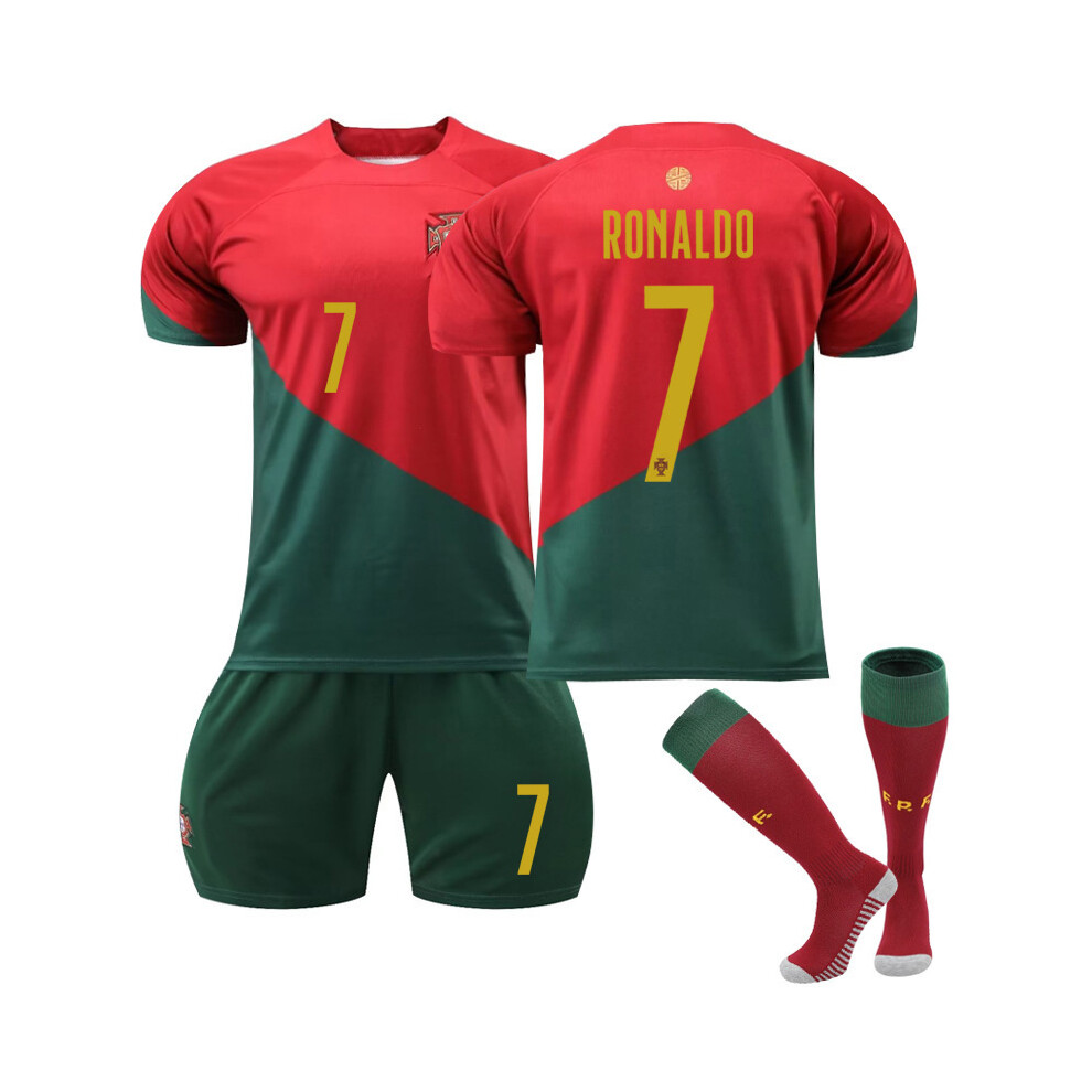 (18#(100-110)) 22-23 Portugal Home And Away World Cup Soccer Jersey With Socks Football Kit For Kids