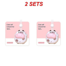 (fan A 2pcs) Cartoon Animal Small Fan USB Rechargeable Three Speed Wind Mini Portable Gift Student Office Carry-on Desktop Leadless Neck