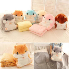(yellow) Coloful Stuffed Hamster Animal Pillow with Blanket Kawaii Plush Hamster Toy for Children Cartoon Gift