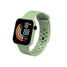 (Matcha Green) Sport Digital Watch Women Men Square LED Watch Silicone Electronic Watch Women's Watches Clock Digital