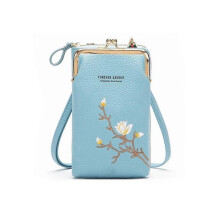 (Blue) Indefinitet Women Sling Cross-Body Wallet ,Declrationun Embroidered PU Leather