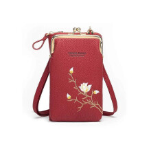 (Wine Red) Indefinitet Women Sling Cross-Body Wallet ,Declrationun Embroidered PU Leather