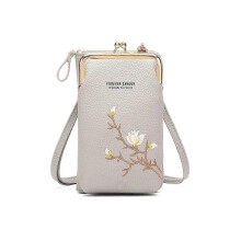 (Gray) Indefinitet Women Sling Cross-Body Wallet ,Declrationun Embroidered PU Leather