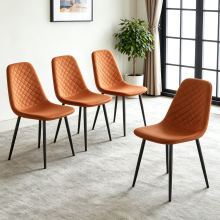 (Orange, 4PCS Dining Chair) 2/4PCS Velvet Dining Chairs Breakfast Metal Legs