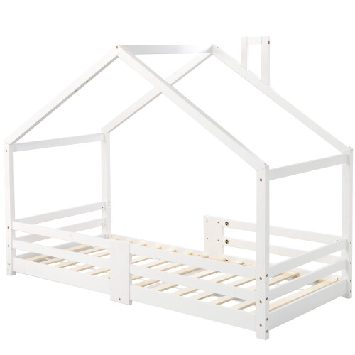 (White) Lit enfant maison avec barrière de sécurité