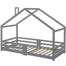 (Gray) Lit enfant maison avec barrière de sécurité