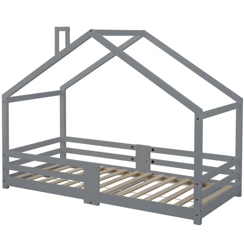 (Gray) Lit enfant maison avec barrière de sécurité