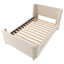(Beige) Lit enfant forme traîneau avec design décoratif