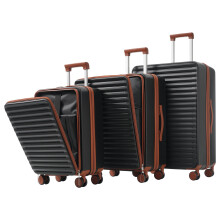 (Antique Black) Set de 3 valises ABS avec serrure TSA et ouverture frontale