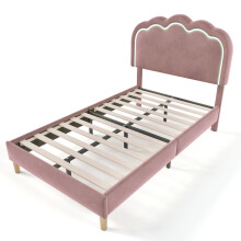 (Pink, 90x190cm) Lit rembourré LED avec tête réglable et sommier à lattes