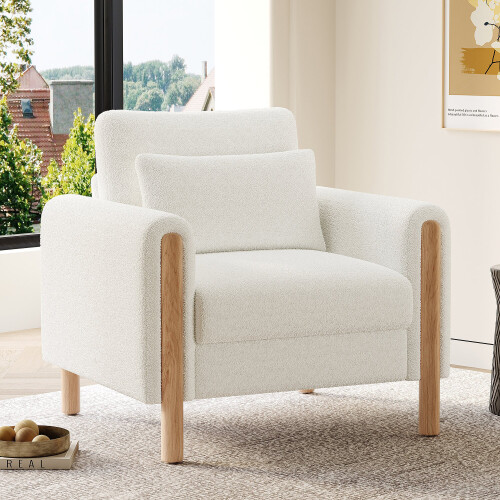 (White) Fauteuil avec accoudoirs, coussin épais et structure renforcée