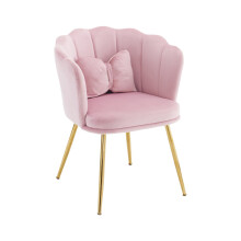 (Rose) Fauteuil avec dossier fleur, coussin et pieds métal