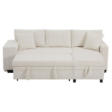 (Beige) Canapé-lit en U avec porte-gobelets et rangements intégrés