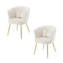 (Beige) Lot de 2 fauteuils avec dossier fleur, coussins et pieds métal