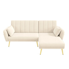 (Beige) Canapé-lit d’angle en L moderne avec fonction couchage et design salon home cinéma