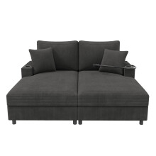 (Gray) Canapé-lit 2 places avec repose-pieds, support téléphone et USB