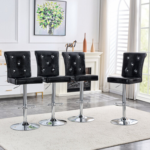 (Black,Silver) Lot de 4 chaises avec assise rembourrée