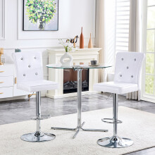 (White,Silver) Lot de 2 tabourets de bar avec assise rembourrée
