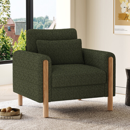 (Green) Fauteuil avec accoudoirs, coussin épais et structure renforcée