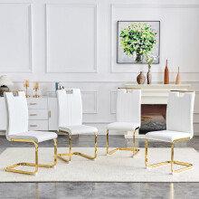 (White,Gold) Lot de 4 chaises avec dossier incurvé et patins antidérapants