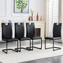 (Black) Lot de 4 chaises avec dossier incurvé et patins antidérapants