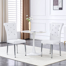 (White,Silver) Lot de 2 chaises avec assise rembourrée et pieds chromés